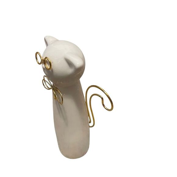 Sagebrook Home Ceramic Cat Figurine with Glasses White Gold 7" - Picture 2 of 5